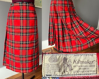 Vintage 26-27.5" 1970s Red Stewart Royal  Modern Tartan Kilt Pleated Plaid Skirt