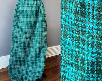 Vintage 26" Blue and Green Tweed  Plaid Maxi skirt