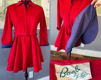 Vintage Sm 1950s Red Corduroy Skating Dress