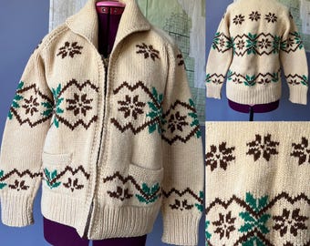 Rzadki sweter Cowichan z lat 60. w stylu vintage z płatkami śniegu l Ręcznie robiony l Siwash l Sweter kręcony