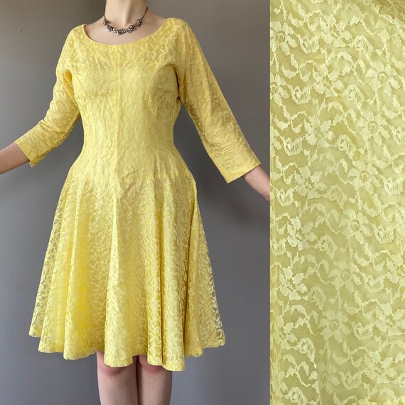 lace vintage swing dress 1950s Off Shoulder Lace Swing Dress