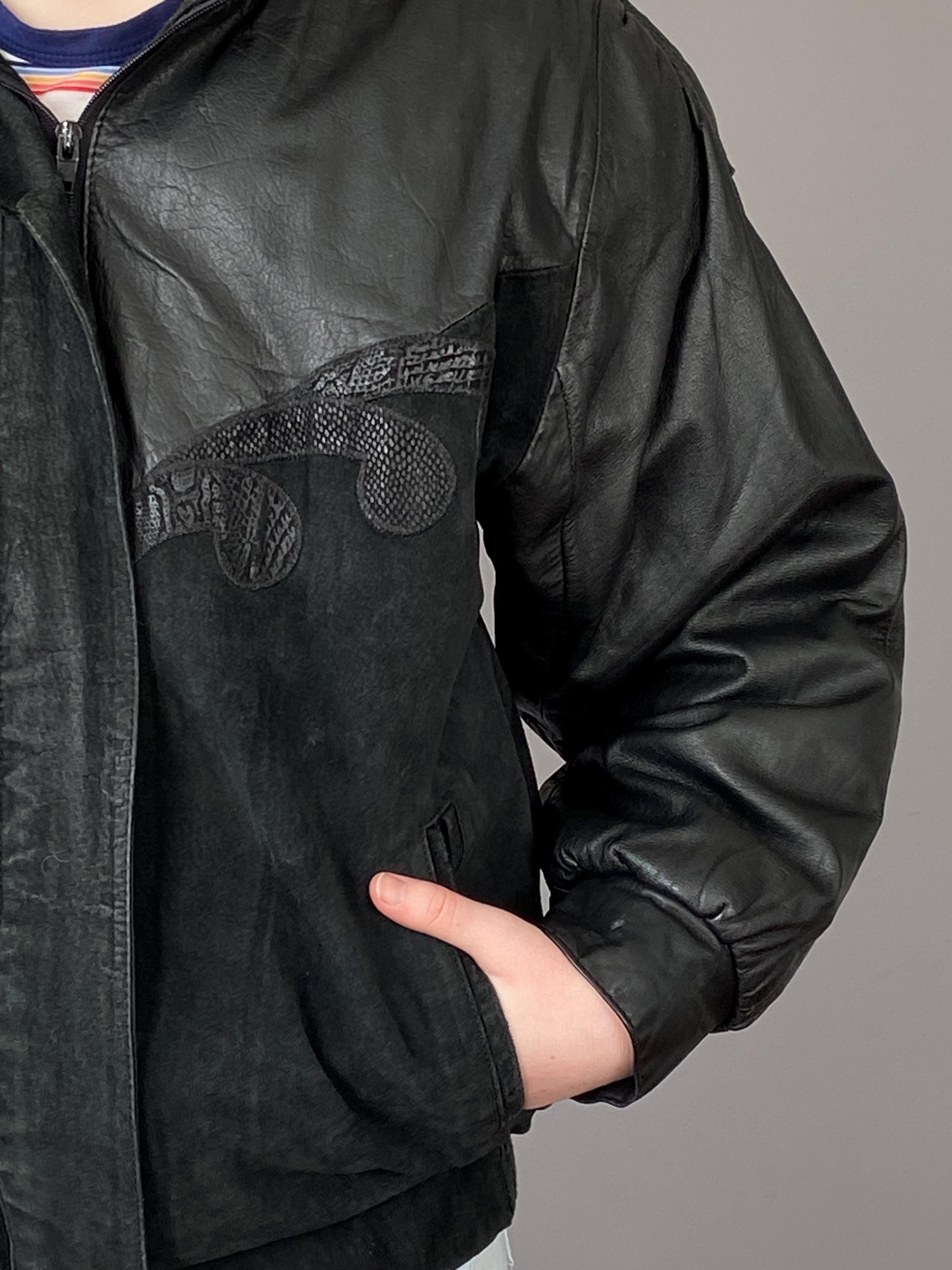 ヴィンテージ M 1980年代 ブラックスエード＆レザージャケット L