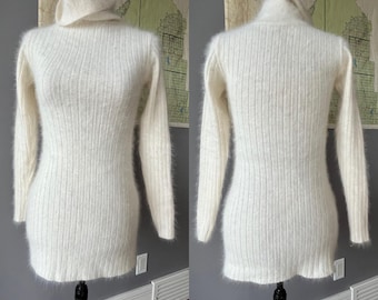 Vintage Sm White Angora blend Pullover mini Dress