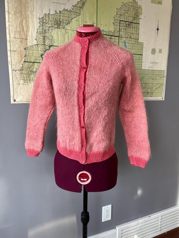 Vintage X/XS Pink Mohair Cardigan Sweater - Etsy