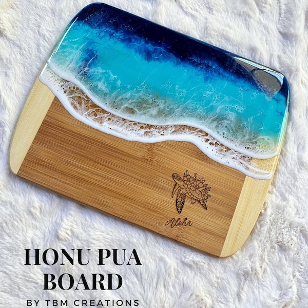 HONU PUA Ocean board Maui made | Turtle Flower Charcuterie board | Resin Cheese board | Gift idea | Hawaiian Art | Beach wedding gift