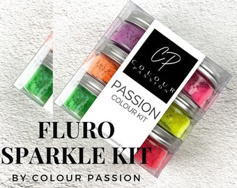 Kit Fluro Sparkle| Poudres de résine de mica | Poudre de mica fluorescent| Arts Résine | Art de la géode en résine | Dessous de verre en résine | Peinture époxy | Couleur résine