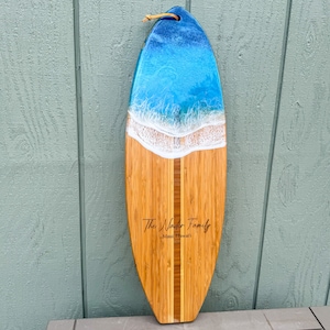 Surfboard Wall Art | Beachy Wall Art | Made on Maui Surf Art | Resin Ocean cutting board| Resin cheese board | Gift Ideas |Charcuterie board