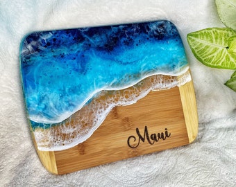 Planche océan MAUI moyenne Maui fabriquée | Planche de charcuterie de plage | Plateau de fromages | Planche à fromage fabriquée à Hawaï | Idées cadeaux | Cadeau de Noël à Maui