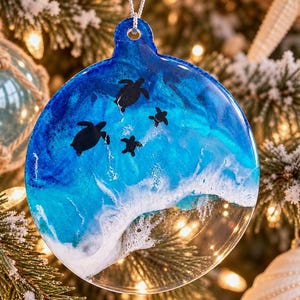 Turtle Christmas Ornament | Resin Ornament | Ocean ornament | Nautical Christmas Decor | Honu beach ornament | Mele Kalikimaka
