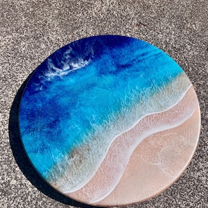Beachy Resin lazy Susan made in Hawaii | Resin ocean tray | Lazy Susan Beach House style | Spice organizer | Cheese tray Hawaii Gift idea image 4