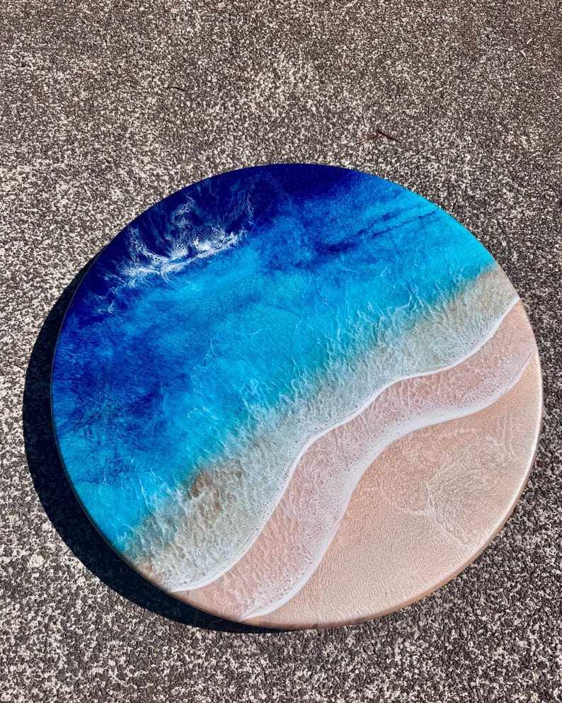 Beachy Resin lazy Susan made in Hawaii | Resin ocean tray | Lazy Susan Beach House style | Spice organizer | Cheese tray Hawaii Gift idea image 4