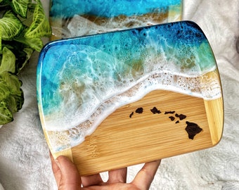Planche de charcuterie des îles hawaïennes | Petite planche océan 8x6 fabriquée à Hawai'i | Plateau de fromages de plage | Planche à fromage fabriquée à Maui | Idée cadeau de Noël