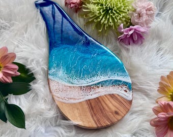 Descanso de colher "Makai" feito no Havaí | Descanso de colher inspirado no oceano, feito em Maui | Ideia de presente Aloha | Tábua de charcutaria | Tábua de queijos pequena | Presente de Natal