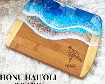 HONU HAU'OLI Planche océanique Maui fabriquée | Planche de charcuterie tortue 11x8 | Planche de fromages d’Hawaï | Idées cadeaux | Plateau en résine | Art océanique hawaïen