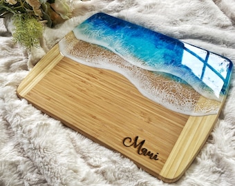 Planche de charcuterie en bambou MAUI extra large | Planche de fromages de plage fabriquée à Maui | Cadeau de mariage à la plage | Décor de maison de plage | Déco cuisine océan