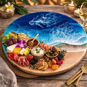 Beachy Resin lazy Susan made in Hawaii | Resin ocean tray | Lazy Susan Beach House style | Spice organizer | Cheese tray Hawaii Gift idea image 3