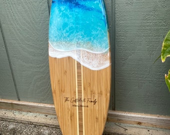 Large Surfboard Charcuterie board | Made on Maui Surf Art| Resin art made in Hawaii | Cheese Board Beach Art | Gift Ideas | Aloha Resin Art