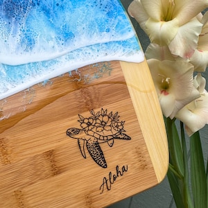 HONU PUA Ocean board Maui made | Turtle Flower Charcuterie board | Resin Cheese board | Gift idea | Hawaiian Art | Beach wedding gift