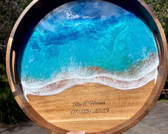 Ocean Tray 16 inch Made in Hawaii | Hawaii Resin Beach Tray | Beach Wedding Gift | Realtor Gift | Epoxy ocean tray | Housewarming gift