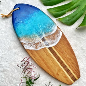 Surfboard Wall Art | Made on Maui Small Resin Surfboard | Resin cheese board made in Hawaii | Beachy Wall Art | Gift idea | Surfboard Art