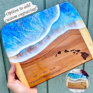 Resin cutting board Hawaiian Islands | 11x8 ocean cutting board made in Hawaii | Custom cheese board| Gift idea idea