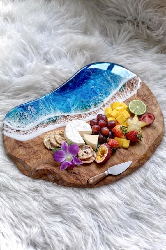 Resin Charcuterie board OLIVE wood | Olive Cheese board | Resin cheese board | Maui Inspired Gift idea | Ocean Gift idea | Beach House Decor