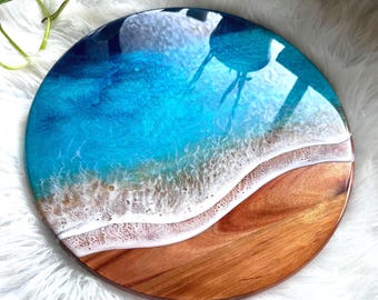 Mother’s Day Gift - Resin Ocean Lazy Susan Turntable, Resin Ocean Centerpiece, Beach House Kitchen Décor, Coastal Gift, Housewarming Gift