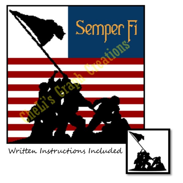 Iwo Jima Tribute Graphgan,pattern,USMC,pattern,graph,handmade,DIY,chart,crochet,knit,cross stitch, blanket, gift, military, marines, veteran