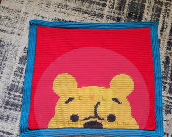Espreitando Winnie the Pooh Bear Padrão de cobertor de bebê para SC/HDC, crochê, gráfico, criança, colo, pequeno, menino, menina, diy, presente, malha