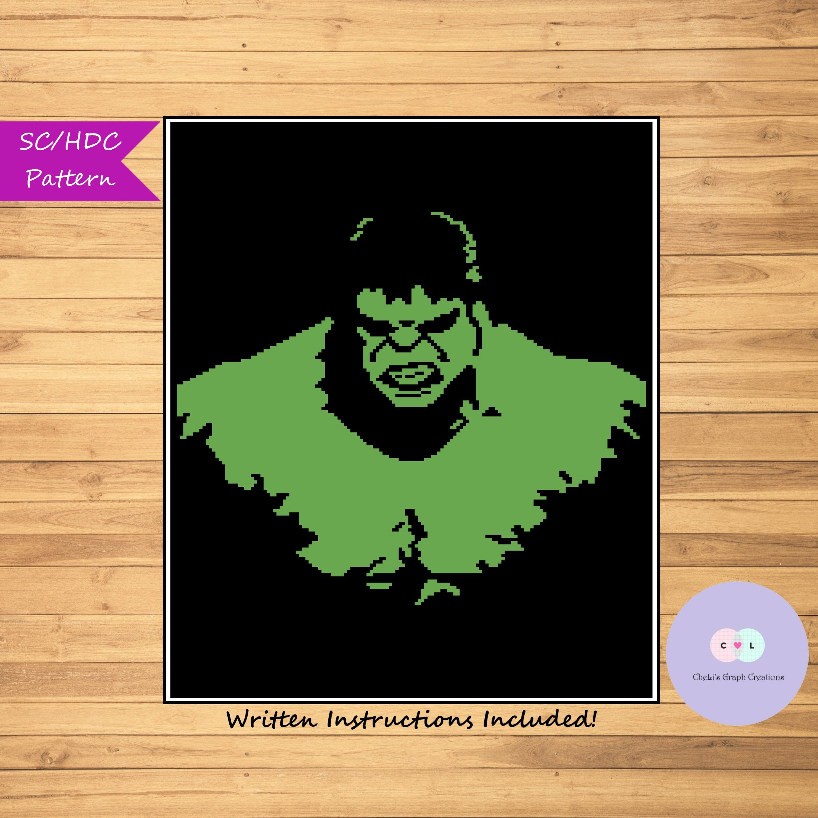 Incredible Hulk Blanket Pattern for SC/HDC, Marvel, Super Hero, Avengers, Graph, Graphgan, Chart