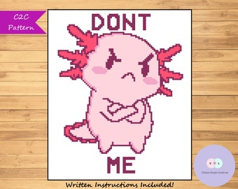 Dont Axolotl Me Diagram för C2C Virkmönster med Skriftliga Instruktioner, Filt, Pläd, Afghansk, Husdjur, Djur, Rolig, Barn, DIY, Diagram