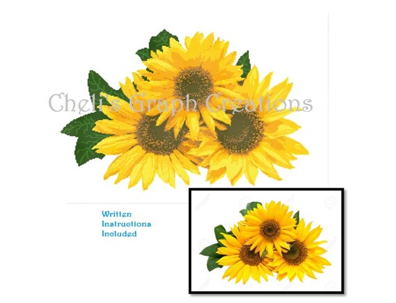 SUNFLOWER Graph Afghan Pattern Chart ***BEGINNER*** Crohet Patterns