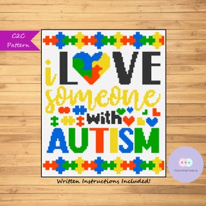 Ich liebe jemanden mit Autismus C2C Graph, Graphghan, Decke, häkeln, stricken, Kreuzstich, DIY, Geschenk, Chart, Autismus Awareness