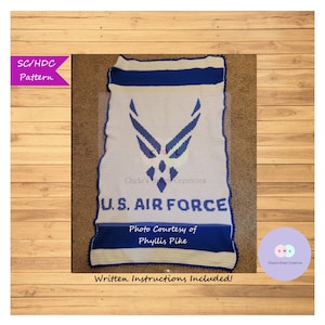 US Air Force for SC/HDC, Pattern, Crochet, Written Instructions Included, Blanket, Afghan, Military, Veteran, United States