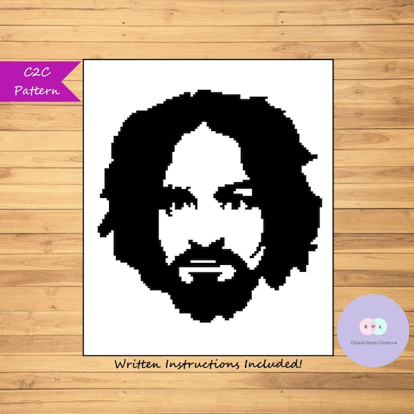 Charles Manson Portrait Blanket Pattern for C2C, Horror, Halloween, Scary, Criminal, Crime Scene, Dark, Serial Killer,