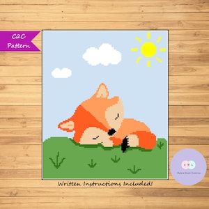 Sleeping Fox C2C Graph, Graphgan, Manta, Ganchillo, Tejer, Punto de Cruz, Bricolaje, Regalo, Gráfico, Mascotas, Naturaleza, Niño pequeño, Bebé, Afgano, Niño, Lanzar