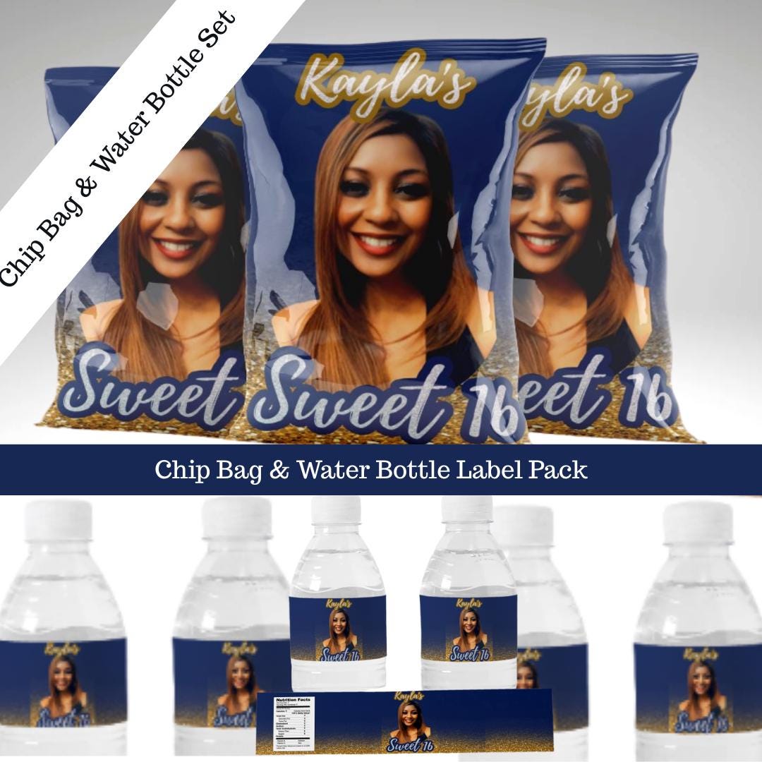 Custom Chip Bag and Water Bottle Label Set – Sips & Snacks Party Pack ...