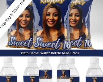 Custom Chip Bag and Water Bottle Label Set – Sips & Snacks Party Pack