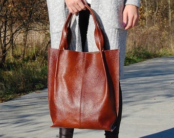 Leather Shopper Bag, natural leather, Weekender bag, Tote bag, shopping bag, Large handbag, Bag, Women bag, roomy bag, college bag,