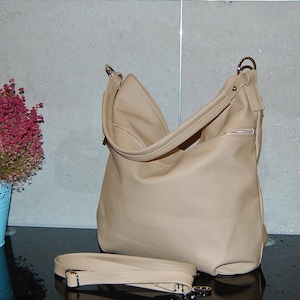 Beige Leder, Hobo Bag, Leder Handtasche, Bag, Handmade, Fashion bag, Handtasche für Schule, große Größe, auf Schulter, Geschenk für sie, Arbeitstasche,
