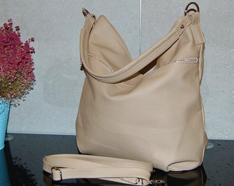 Beige Leather, Hobo Bag, Leather Handbag, Bag, Handmade, Fashion bag, handbag for school,  Large Size, on shoulder, gift for her, work bag,