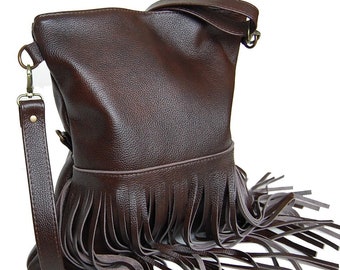 Shoulder Bag with fringes , brown bag , gift for her , Genuine Leather, Crossbody Bag, woman bag, everyday bag, comfortable to wear, hobo