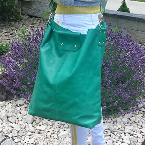 Bolso con cuero natural, Bolso de mujer, Bolso grande, Verde, Bolso para portátil, Bolso grande, regalo para ella, para el trabajo, para el colegio, bolso de diario, bolso