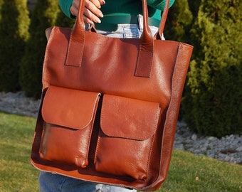 Large handbag, Shopper Bag, Leather Tote, shopping bag, Women bag, natural leather, Oversize Cognac , love bag, HANDMADE, gift , everyday