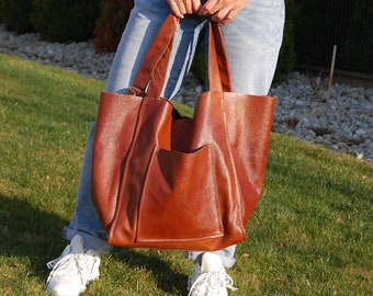 Large handbag, Women bag, Handbag, Leather Tote Bag, Oversize Cognac Brown, roomy bag, shopping bag, natural leather, Shopper Bag, HANDMADE,