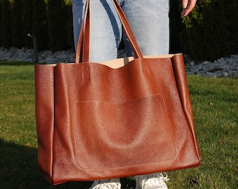 Large handbag, Tote bag, Large Bag, Weekender bag, Bag with natural leather, a large shopping bag, Laptop bag, red bag, woman bag, gift