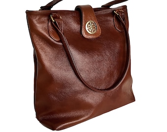 Sac fourre-tout en cuir, sac cabas, grand sac à main, sac shopping, sac pour femme, cuir naturel, marron cognac, sac à bandoulière, sac de tous les jours, sac hobo