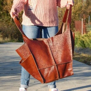 Tote Bag, Leather Shopper Bag, Oversize Cognac Brown, Leather Tote Bag, Big bag, shopping bag, Large handbag, Women bag, natural leather