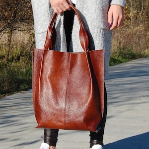 Large Handbag, Leather Bag, Leather Shopper Bag, Large Tote Bag, Brown Bag, Modern bag, Big leather tote bag, woman bag, gift for her,