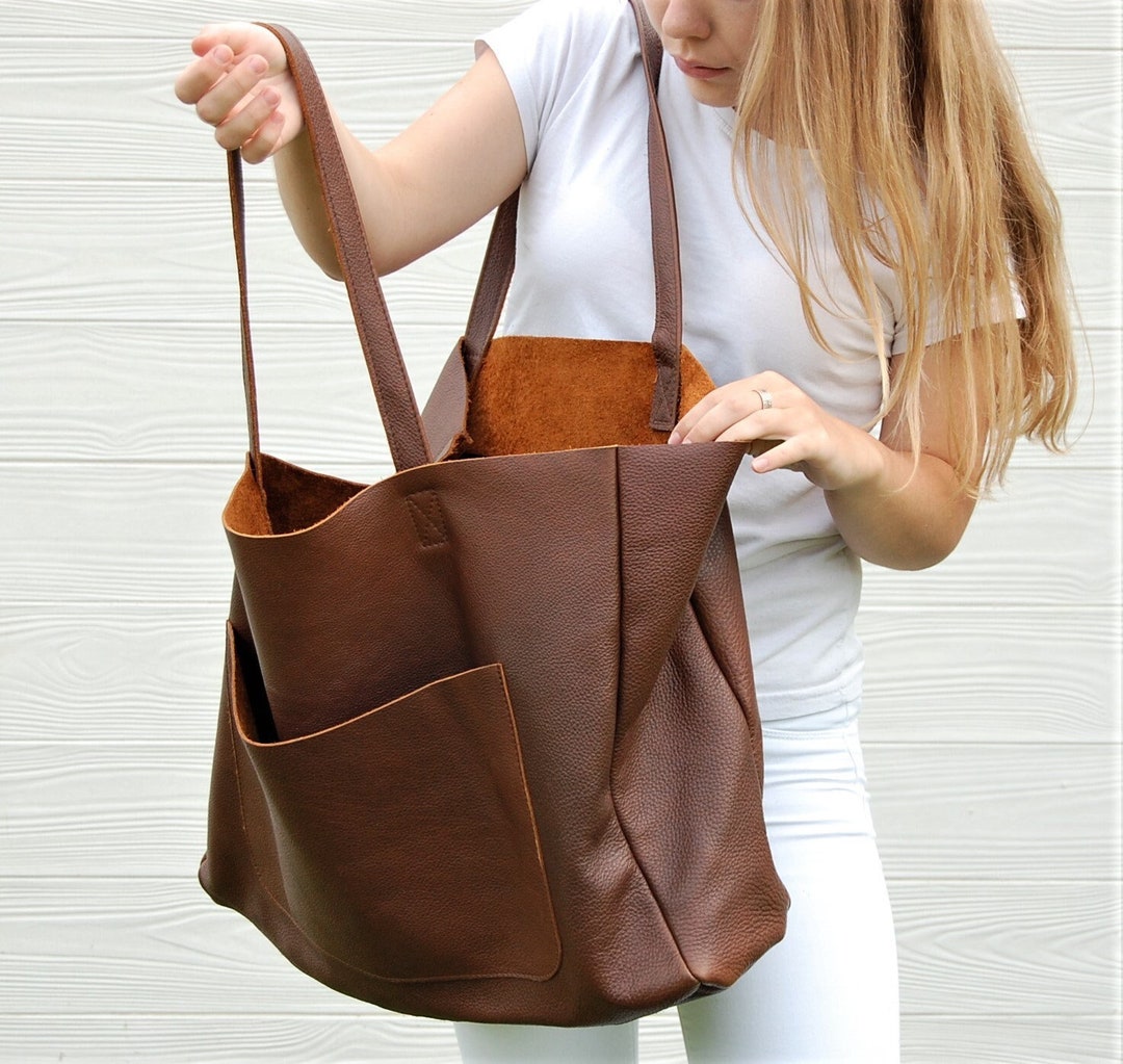 Tote Bag Large Bag Weekender Bag Bag With Natural Leathera - Etsy